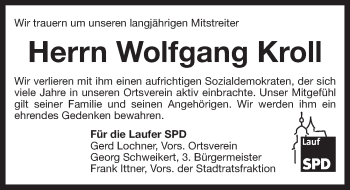 Traueranzeige von Wolfgang Kroll von Pegnitz-Zeitung